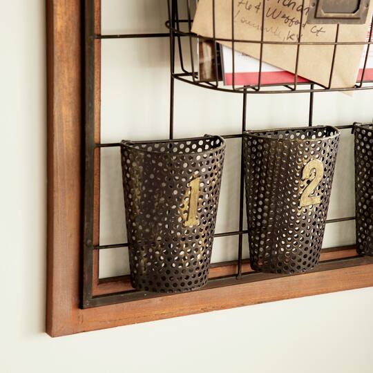 32" Brown Metal Farmhouse Magazine Rack Holder